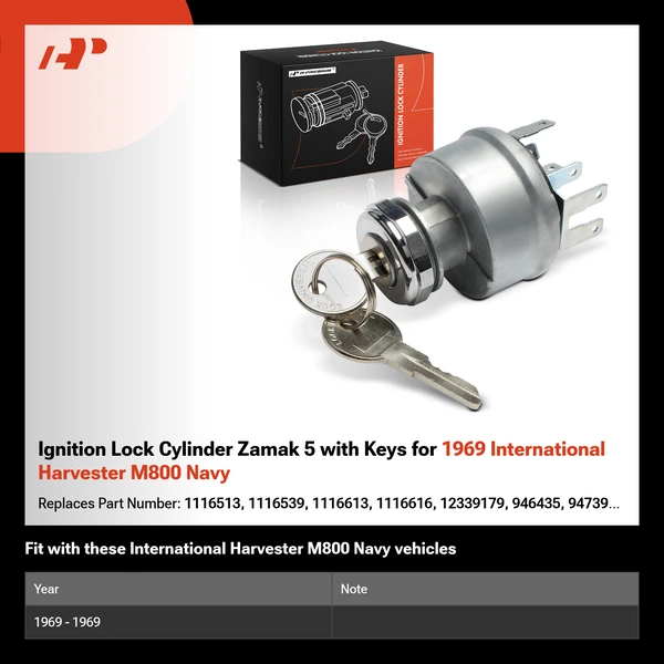 Ignition Lock Cylinder Zamak 5 with Keys for 1969 International Harvester M800 Navy