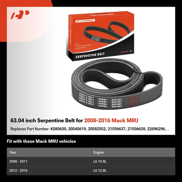 63.04 inch Serpentine Belt for 2008-2016 Mack MRU