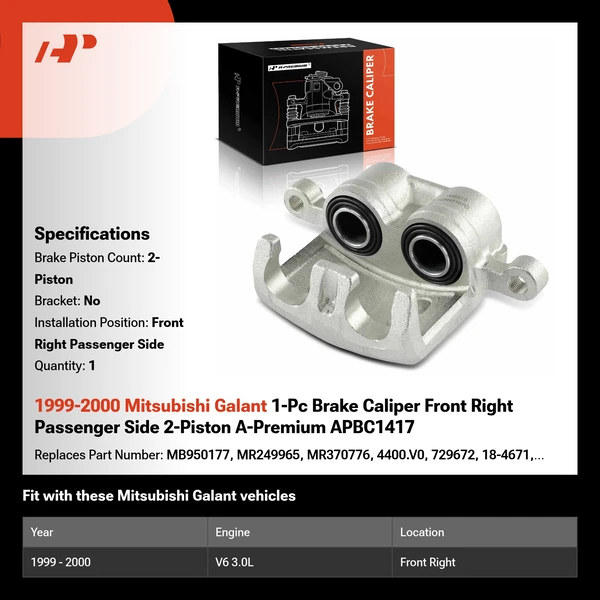 1999-2000 Mitsubishi Galant 1-Pc Brake Caliper Front Right Passenger Side 2-Piston A-Premium APBC1417