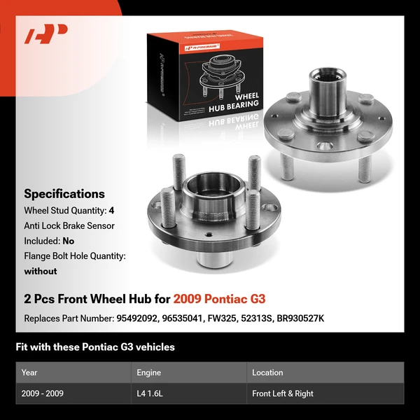2 Pcs Front Wheel Hub for 2009 Pontiac G3
