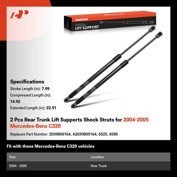 2 Pcs Rear Trunk Lift Supports Shock Struts for 2004-2005 Mercedes-Benz C320