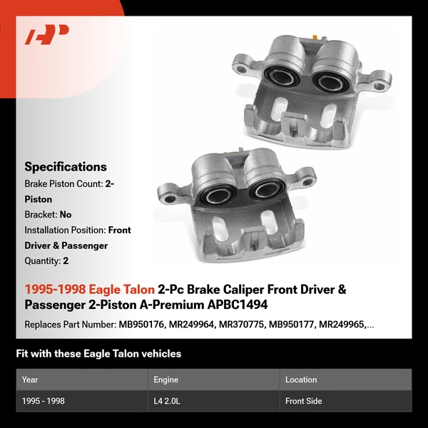 1995-1998 Eagle Talon 2-Pc Brake Caliper Front Driver & Passenger 2-Piston A-Premium APBC1494