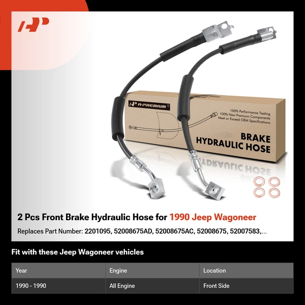 2 Pcs Front Brake Hydraulic Hose for 1990 Jeep Wagoneer