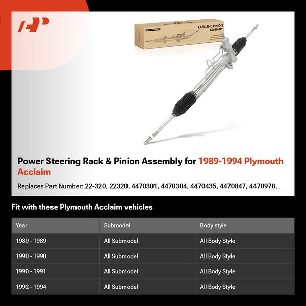 Power Steering Rack & Pinion Assembly for 1989-1994 Plymouth Acclaim