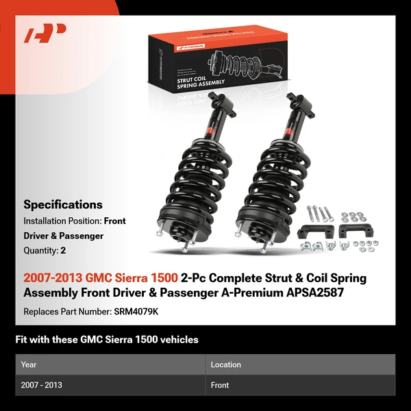 2007-2013 GMC Sierra 1500 2-Pc Complete Strut & Coil Spring Assembly Front Driver & Passenger A-Premium APSA2587