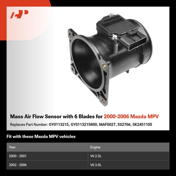 Mass Air Flow Sensor with 6 Blades for 2000-2006 Mazda MPV