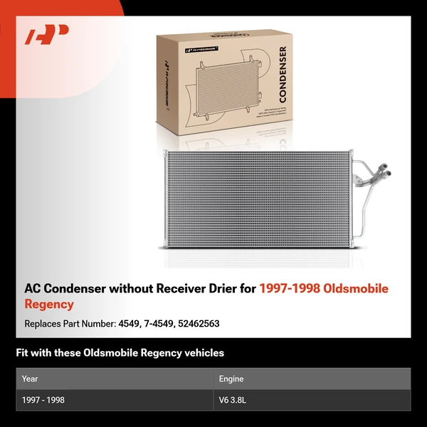 AC Condenser without Receiver Drier for 1997-1998 Oldsmobile Regency