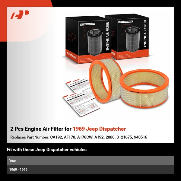 2 Pcs Engine Air Filter for 1969 Jeep Dispatcher