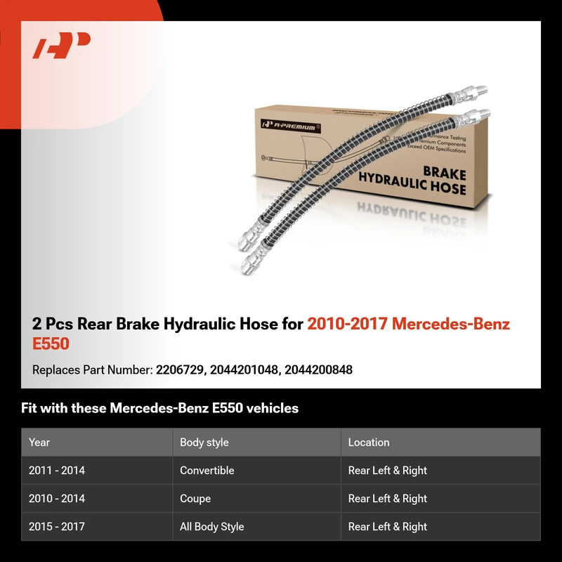 2 Pcs Rear Brake Hydraulic Hose for 2010-2017 Mercedes-Benz E550
