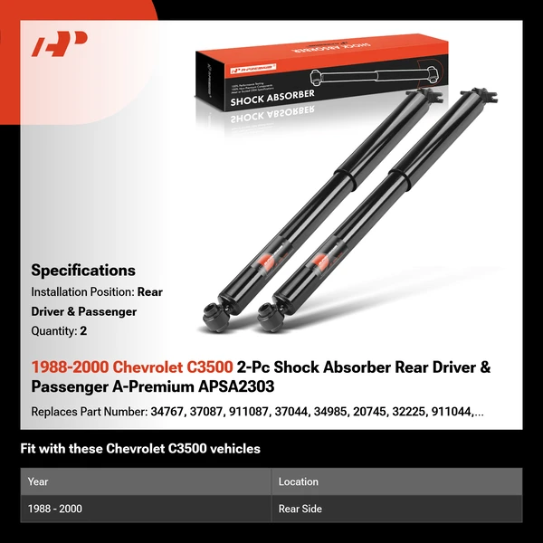 1988-2000 Chevrolet C3500 2-Pc Shock Absorber Rear Driver & Passenger A-Premium APSA2303