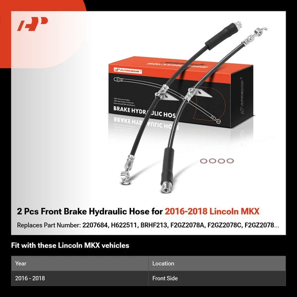 2 Pcs Front Brake Hydraulic Hose for 2016-2018 Lincoln MKX