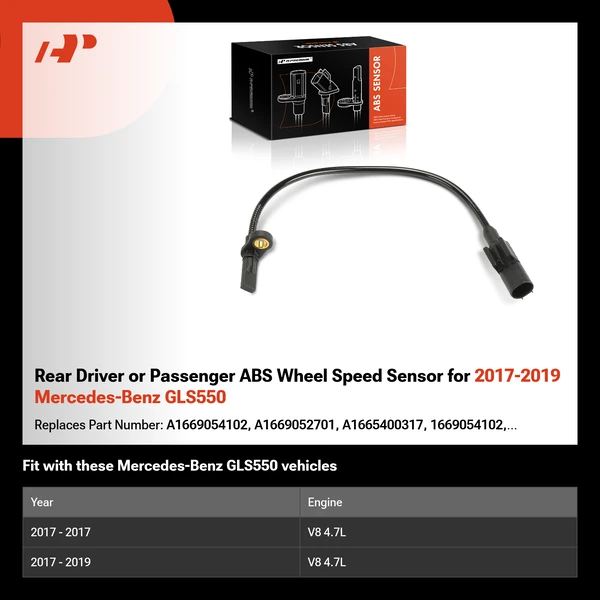 Rear Driver or Passenger ABS Wheel Speed Sensor for 2017-2019 Mercedes-Benz GLS550