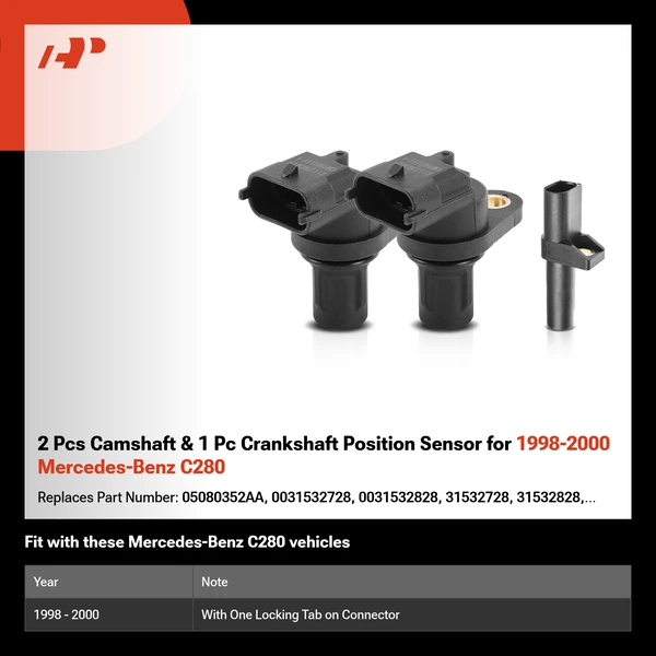 2 Pcs Camshaft & 1 Pc Crankshaft Position Sensor for 1998-2000 Mercedes-Benz C280