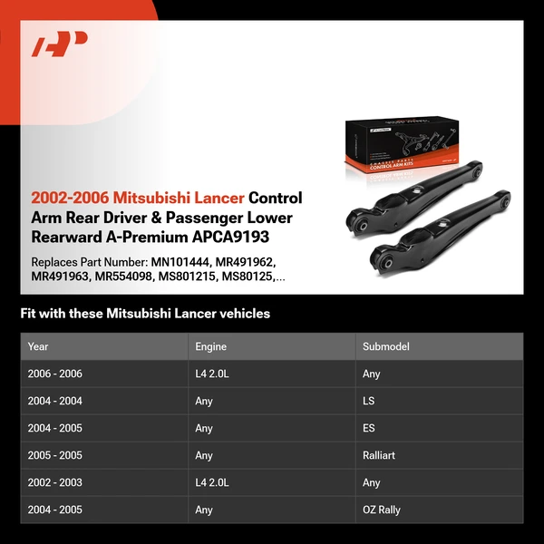 2002-2006 Mitsubishi Lancer Control Arm Rear Driver & Passenger Lower Rearward A-Premium APCA9193