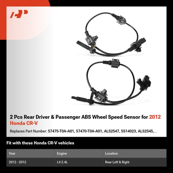 2 Pcs Rear Driver & Passenger ABS Wheel Speed Sensor for 2012 Honda CR-V