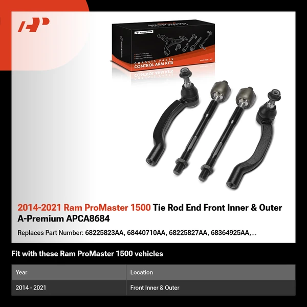 2014-2021 Ram ProMaster 1500 Tie Rod End Front Inner & Outer A-Premium APCA8684