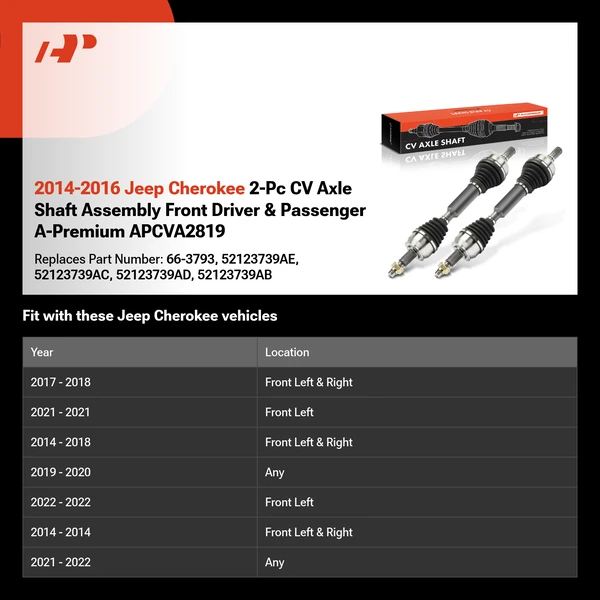 2014-2016 Jeep Cherokee 2-Pc CV Axle Shaft Assembly Front Driver & Passenger A-Premium APCVA2819