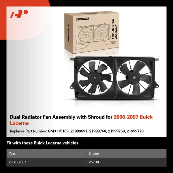 Dual Radiator Fan Assembly with Shroud for 2006-2007 Buick Lucerne
