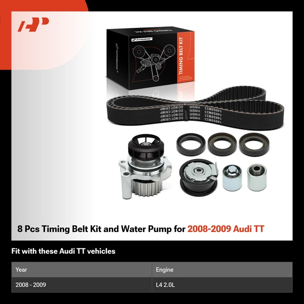 8 Pcs Timing Belt Kit and Water Pump for 2008-2009 Audi TT