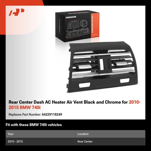 Rear Center Dash AC Heater Air Vent Black and Chrome for 2010-2015 BMW 740i