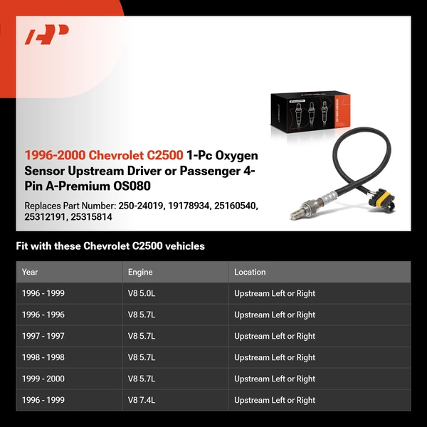 1996-2000 Chevrolet C2500 1-Pc Oxygen Sensor Upstream Driver or Passenger 4-Pin A-Premium OS080