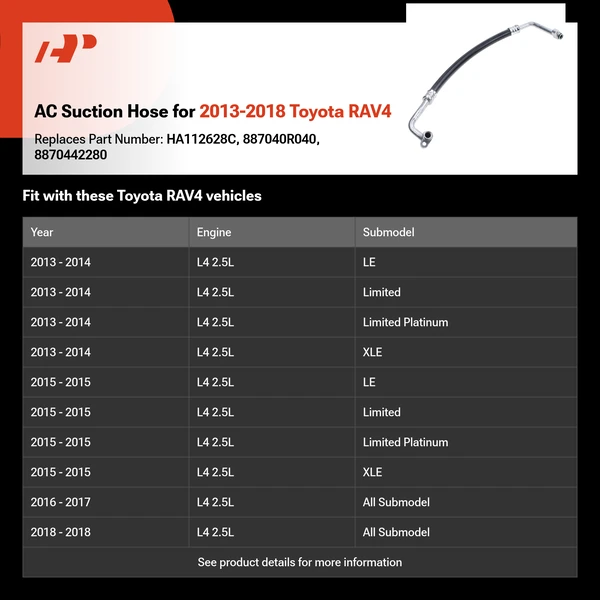 AC Suction Hose for 2013-2018 Toyota RAV4