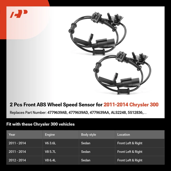 2 Pcs Front ABS Wheel Speed Sensor for 2011-2014 Chrysler 300
