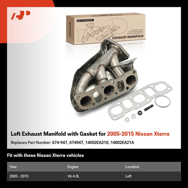 Left Exhaust Manifold with Gasket for 2005-2015 Nissan Xterra