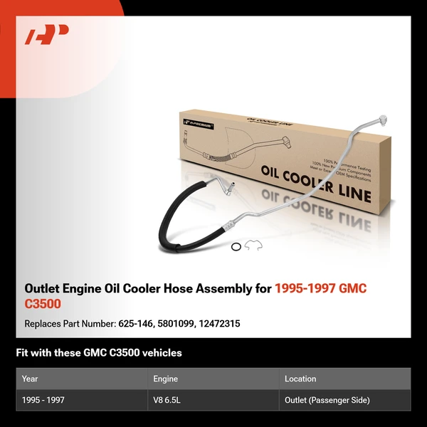 Outlet Engine Oil Cooler Hose Assembly for 1995-1997 GMC C3500
