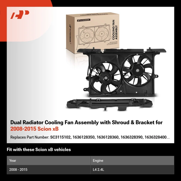 Dual Radiator Cooling Fan Assembly with Shroud & Bracket for 2008-2015 Scion xB