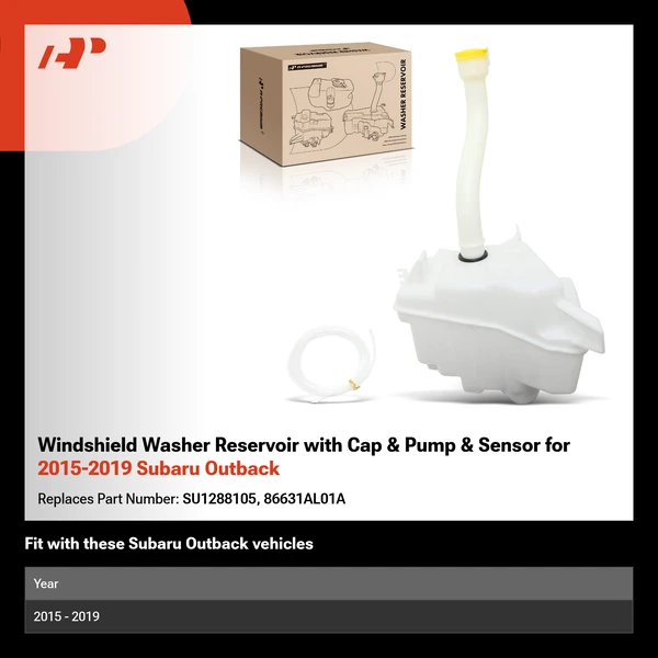 Windshield Washer Reservoir with Cap & Pump & Sensor for 2015-2019 Subaru Outback