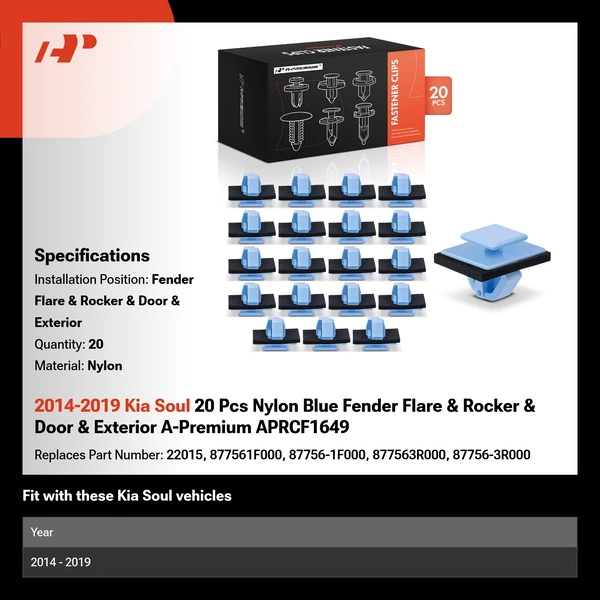 2014-2019 Kia Soul 20 Pcs Nylon Blue Fender Flare & Rocker & Door & Exterior A-Premium APRCF1649