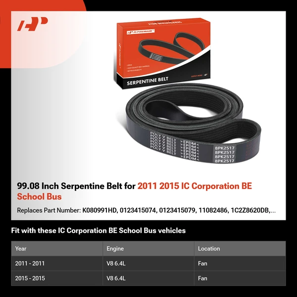 99.08 Inch Serpentine Belt for 2011 2015 IC Corporation BE School Bus