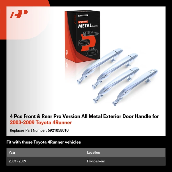 4 Pcs Front & Rear Pro Version All Metal Exterior Door Handle for 2003-2009 Toyota 4Runner