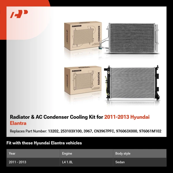Radiator & AC Condenser Cooling Kit for 2011-2013 Hyundai Elantra