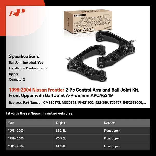 1998-2004 Nissan Frontier 2-Pc Control Arm and Ball Joint Kit, Front Upper with Ball Joint A-Premium APCA6249