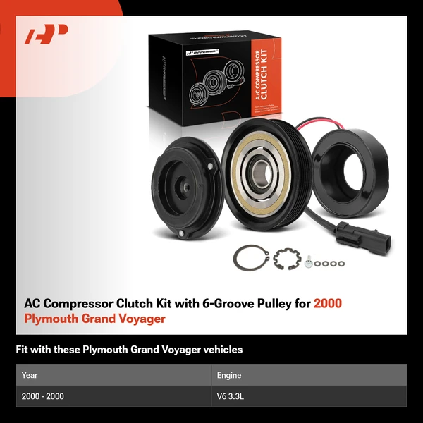 AC Compressor Clutch Kit with 6-Groove Pulley for 2000 Plymouth Grand Voyager