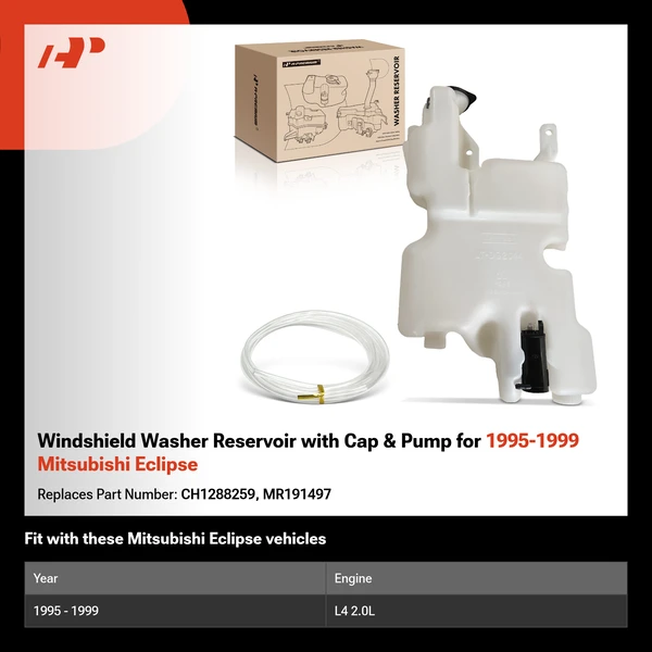Windshield Washer Reservoir with Cap & Pump for 1995-1999 Mitsubishi Eclipse