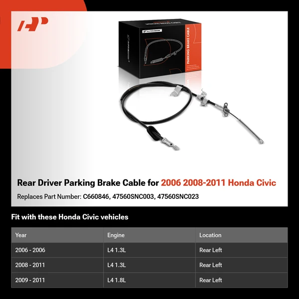 Rear Driver Parking Brake Cable for 2006 2008-2011 Honda Civic