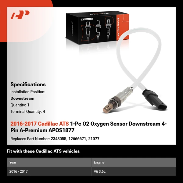 2016-2017 Cadillac ATS 1-Pc O2 Oxygen Sensor Downstream 4-Pin A-Premium APOS1877
