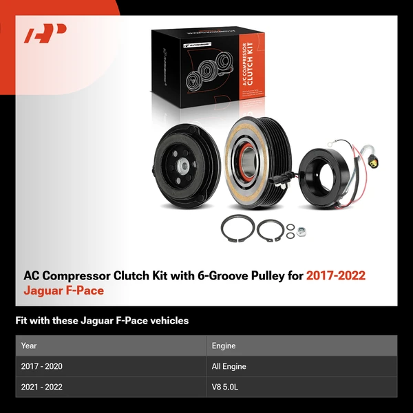 AC Compressor Clutch Kit with 6-Groove Pulley for 2017-2022 Jaguar F-Pace