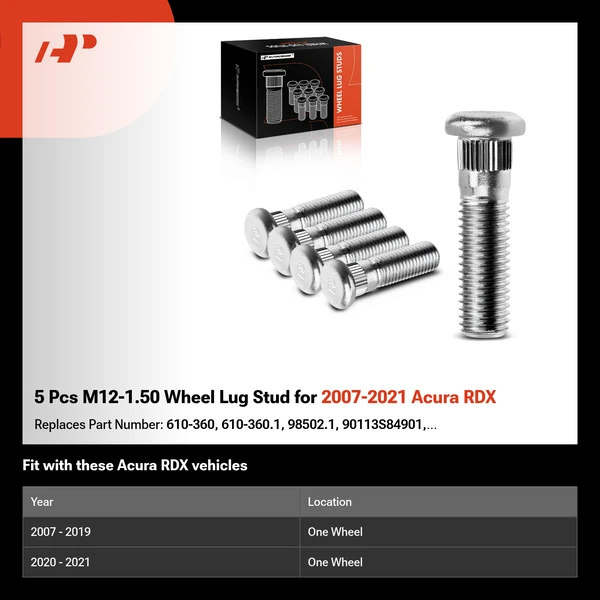 5 Pcs M12-1.50 Wheel Lug Stud for 2007-2021 Acura RDX