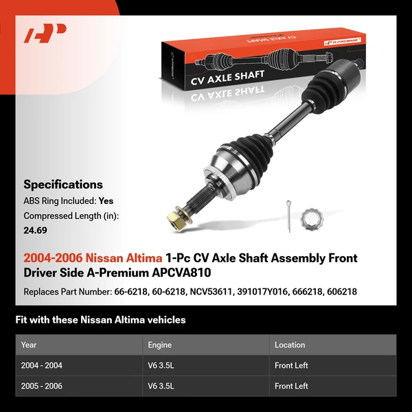 2004-2006 Nissan Altima 1-Pc CV Axle Shaft Assembly Front Driver Side A-Premium APCVA810