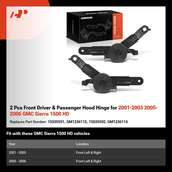 2 Pcs Front Driver & Passenger Hood Hinge for 2001-2003 2005-2006 GMC Sierra 1500 HD