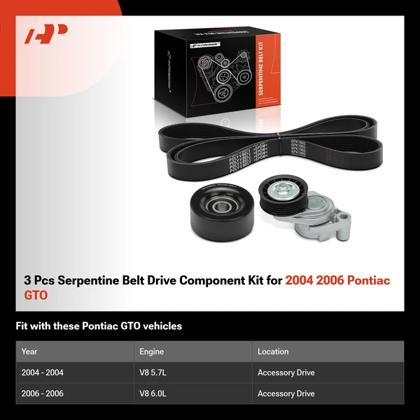 3 Pcs Serpentine Belt Drive Component Kit for 2004 2006 Pontiac GTO
