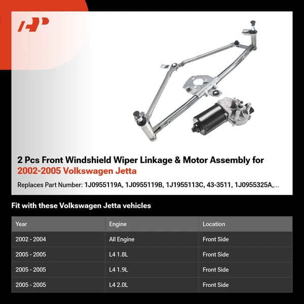 2 Pcs Front Windshield Wiper Linkage & Motor Assembly for 2002-2005 Volkswagen Jetta