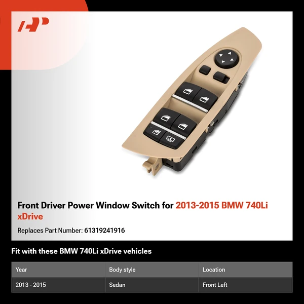 Front Driver Power Window Switch for 2013-2015 BMW 740Li xDrive
