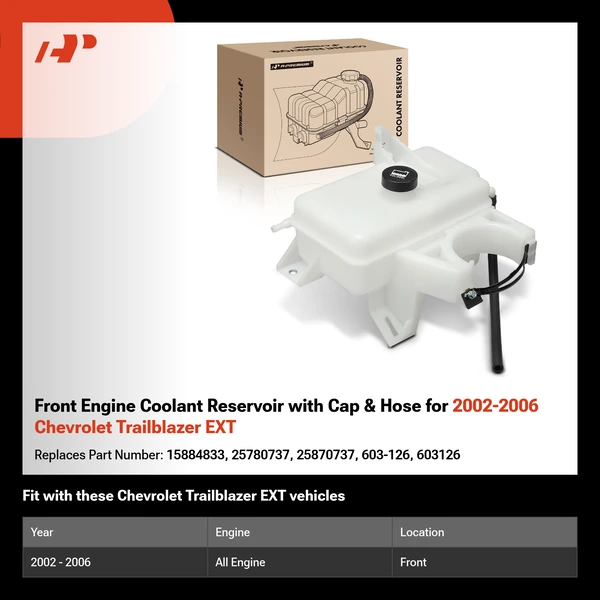 Front Engine Coolant Reservoir with Cap & Hose for 2002-2006 Chevrolet Trailblazer EXT