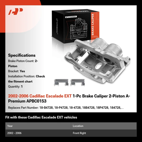 2002-2006 Cadillac Escalade EXT 1-Pc Brake Caliper 2-Piston A-Premium APBC0153