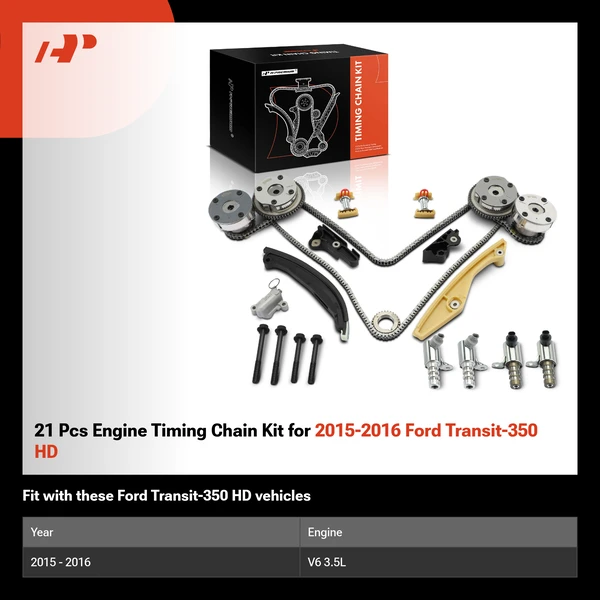 21 Pcs Engine Timing Chain Kit for 2015-2016 Ford Transit-350 HD